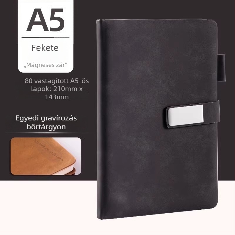 Deli testreszabható üzleti jegyzetfüzet csattal, vastag PU bőr borító, 80 oldal, vezeték nélküli kötés, krémszínű papír 70 g/m²