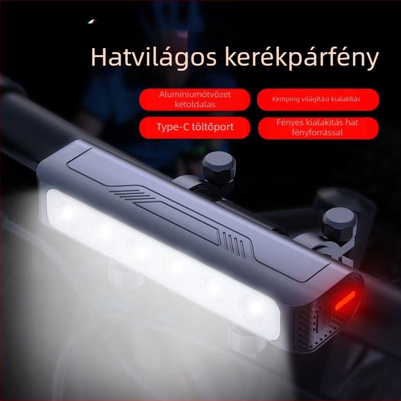 HC6 első kerékpár lámpa, NATFIRE, újratölthető, nagy fényerő, éjszakai tekeréshez