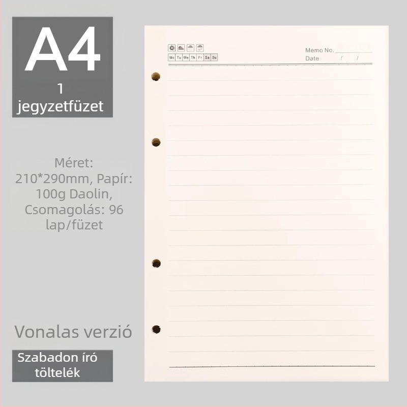 Leválasztható noteszmag 6/9 lyukkiosztással, belső oldalai erdei papírból, több mint 100 oldal, testreszabható feldolgozás, logó nyomtatás
