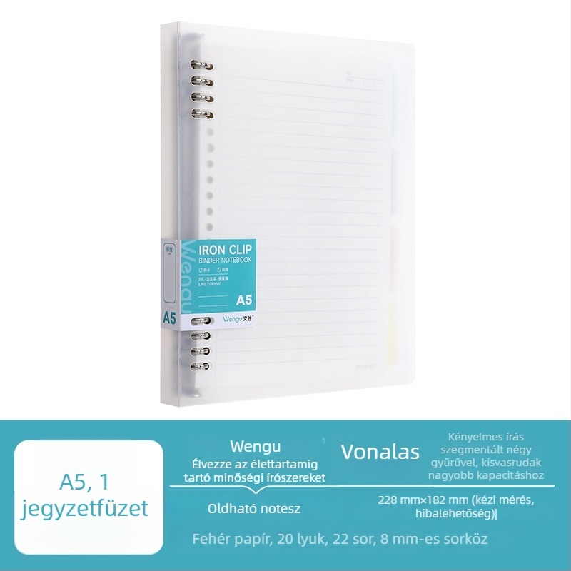 Leválasztható lapokkal ellátott notesz puha fedéllel (60 lap, 20 lyuk a kötéshez, fa-rostból készült papír)