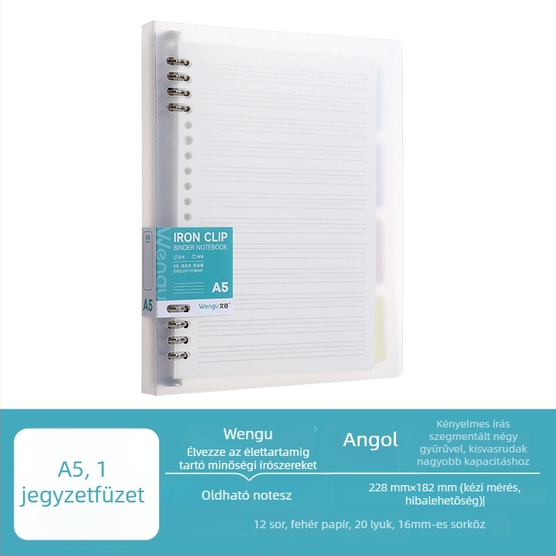 Leválasztható lapokkal ellátott notesz puha fedéllel (60 lap, 20 lyuk a kötéshez, fa-rostból készült papír)