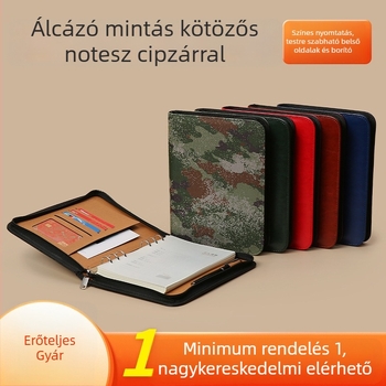 Zárható lazán fűzött notesz levehető jegyzetfüzettel, kamufláž minta, modell Dy25-105, 6 lyuk, 100 oldal