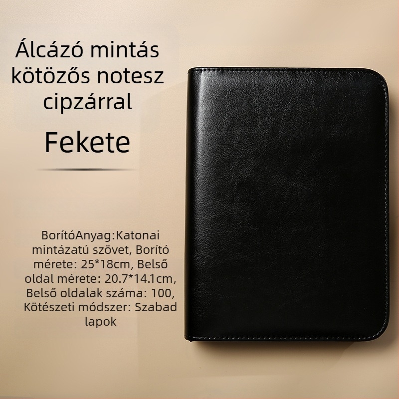 Zárható lazán fűzött notesz levehető jegyzetfüzettel, kamufláž minta, modell Dy25-105, 6 lyuk, 100 oldal