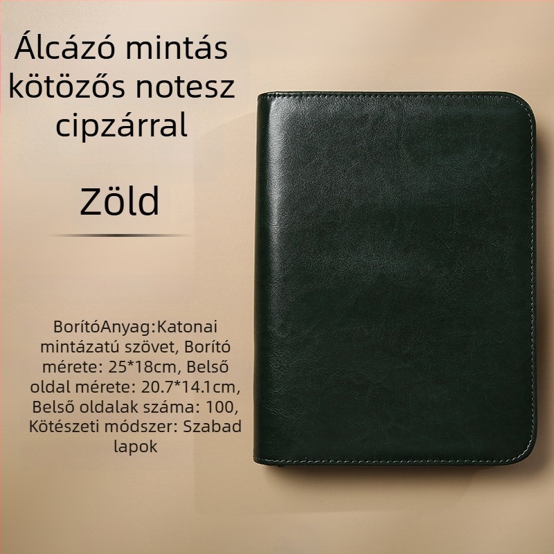 Zárható lazán fűzött notesz levehető jegyzetfüzettel, kamufláž minta, modell Dy25-105, 6 lyuk, 100 oldal