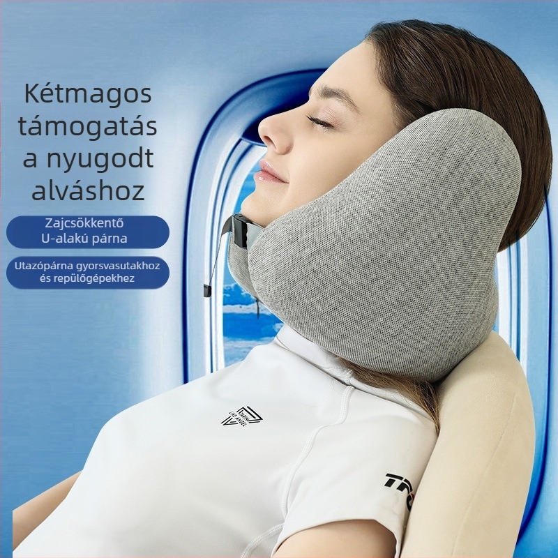 U‑alakú utazó nyakpárna memóriahab töltettel, plüss anyag, minimalist stílus, univerzális illeszkedés