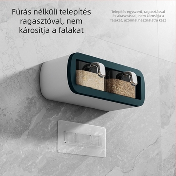 Műanyag fűszertartó készlet, nedvességálló, falra szerelhető, lyukasztás nélküli, konyhai tároló polc szilárd fűszerekhez