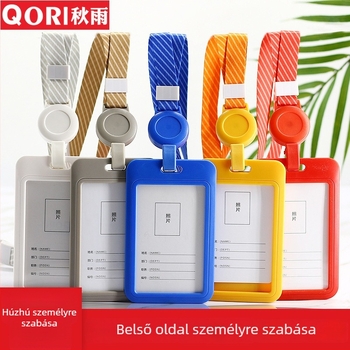 Műanyag kártyatartó Autumn Rain könnyen húzható csattal, kompatibil nyakpánttal, modern egyszerű stílus, irodai és diák használatra