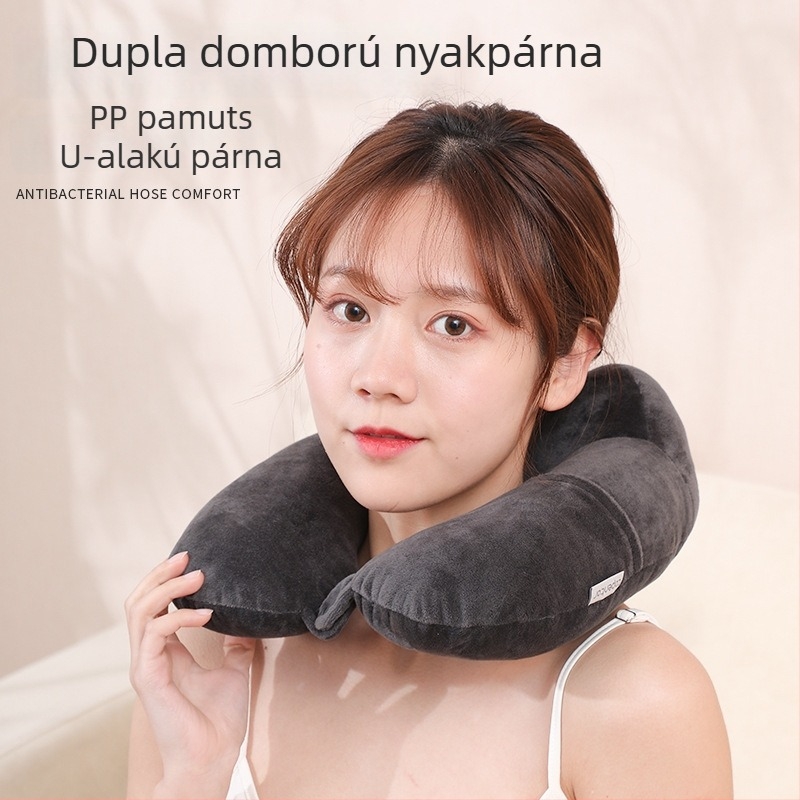 U-alakú nyakpárna kettős domborodású kialakítással, PP pamut töltet, Crystal Velvet huzat, modern minimalist stílus, utazáshoz és irodába