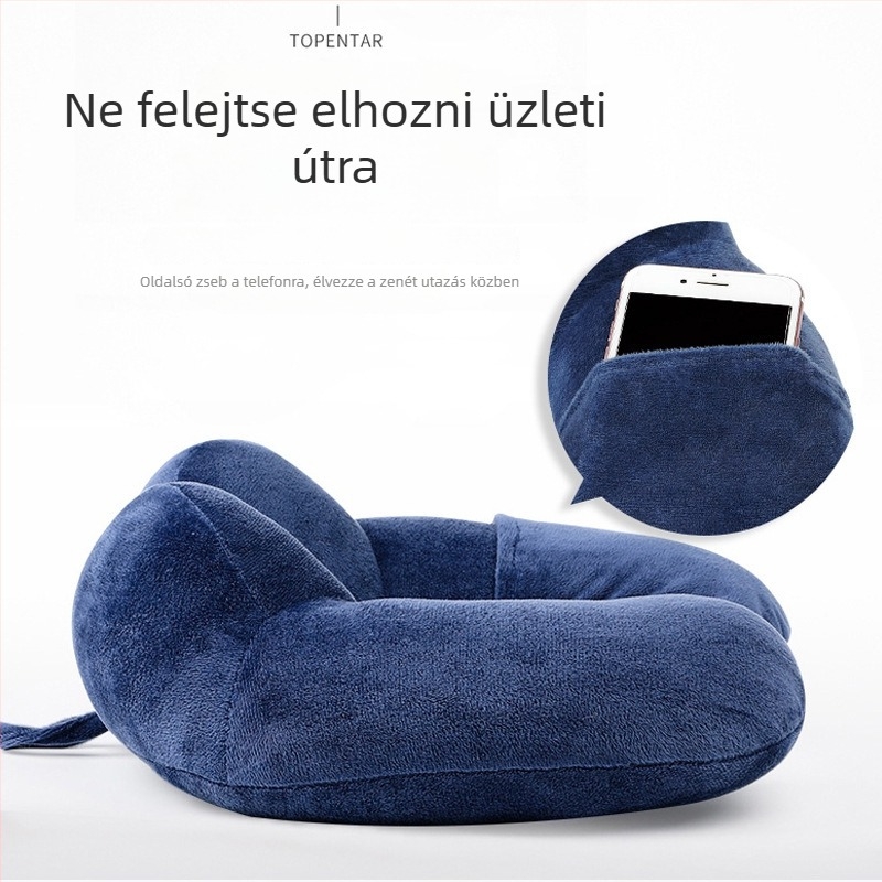 U-alakú nyakpárna kettős domborodású kialakítással, PP pamut töltet, Crystal Velvet huzat, modern minimalist stílus, utazáshoz és irodába