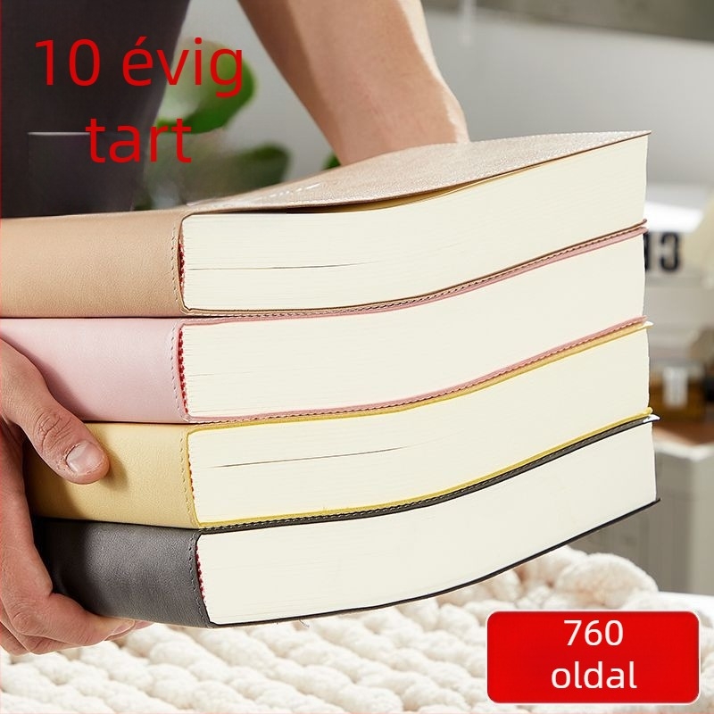 B5 vízszintes tájolású, rendkívül vastag rácsos üres jegyzetfüzet PU bőrfedéllel, 380 lap (760 oldal), prémium rajzfüzet