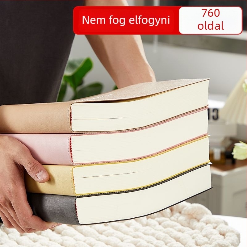 B5 vízszintes tájolású, rendkívül vastag rácsos üres jegyzetfüzet PU bőrfedéllel, 380 lap (760 oldal), prémium rajzfüzet