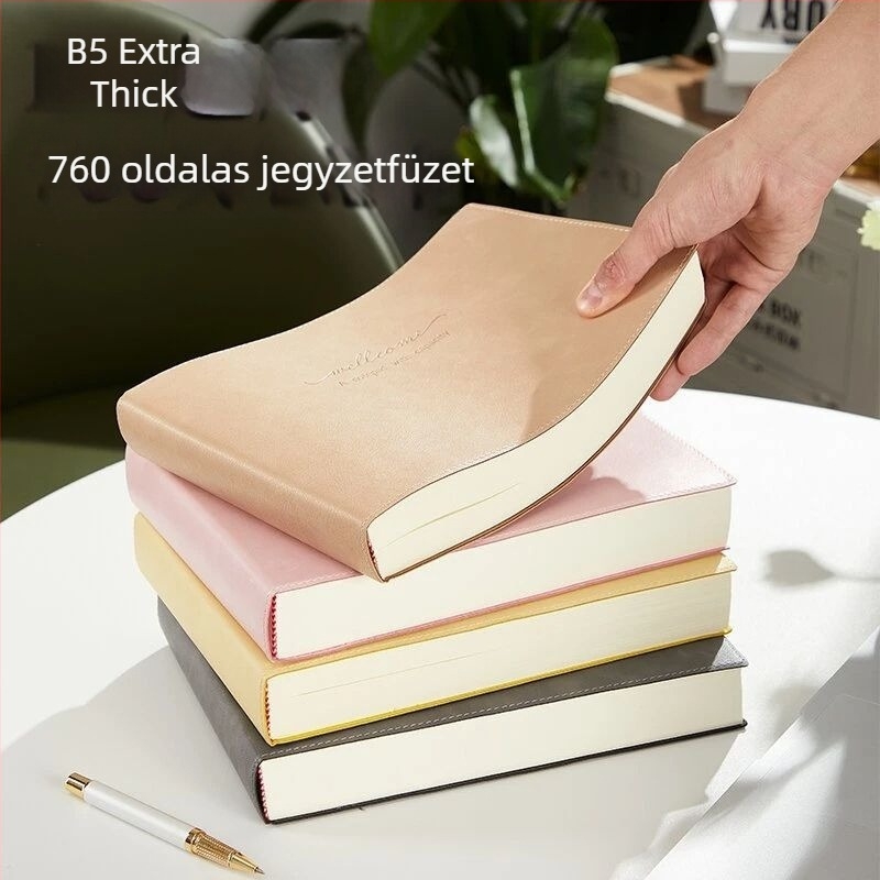 B5 vízszintes tájolású, rendkívül vastag rácsos üres jegyzetfüzet PU bőrfedéllel, 380 lap (760 oldal), prémium rajzfüzet