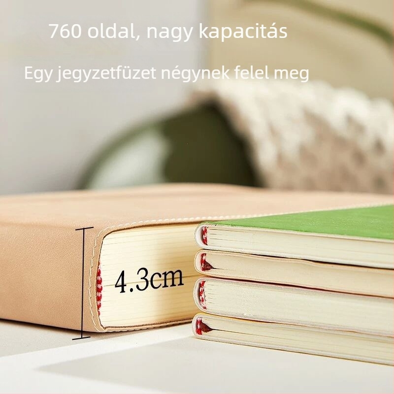 B5 vízszintes tájolású, rendkívül vastag rácsos üres jegyzetfüzet PU bőrfedéllel, 380 lap (760 oldal), prémium rajzfüzet