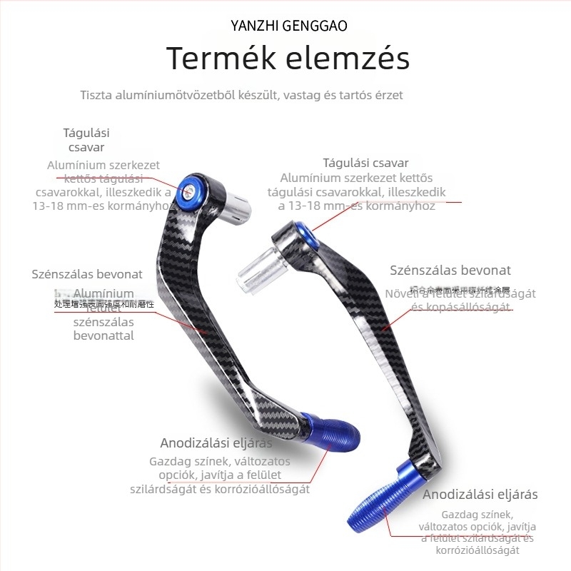 Bullhorn-stílusú motorkerékpár kézvédők karbon mintázattal, fék- és kuplungkar védelem, terep- és városi használatra, univerzális méret