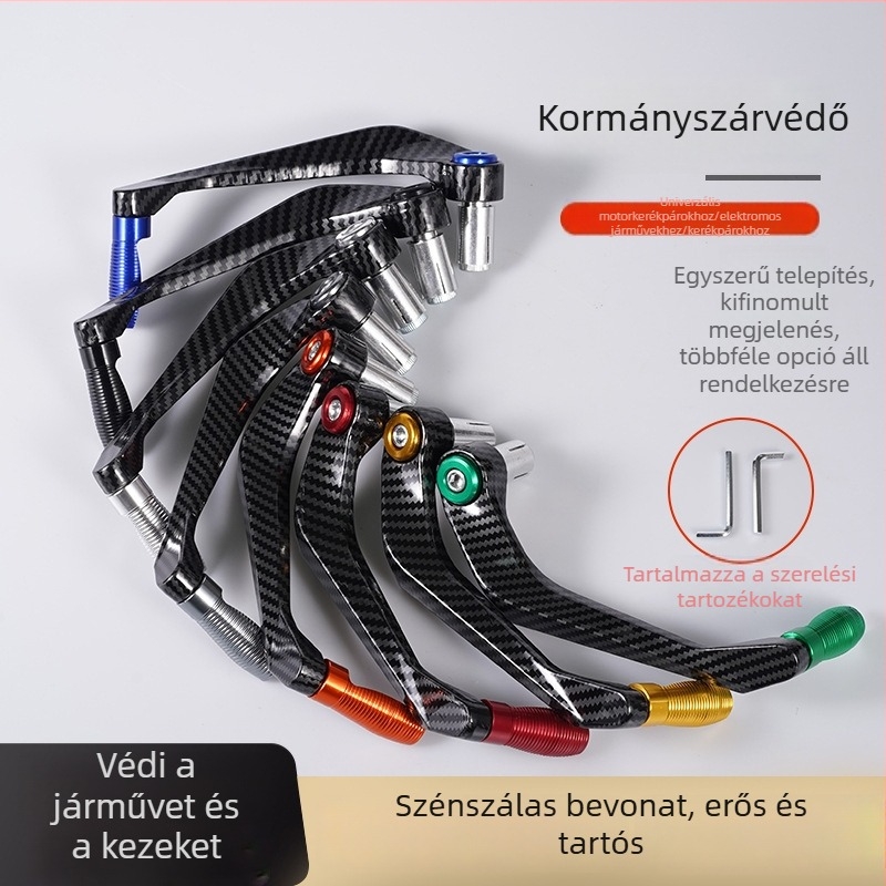 Bullhorn-stílusú motorkerékpár kézvédők karbon mintázattal, fék- és kuplungkar védelem, terep- és városi használatra, univerzális méret