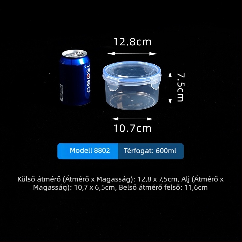 Kerek átlátszó műanyag tároló üveg tömítő fedéllel, 1–2 L kapacitás, mikróban használható, tejpor és gabonafélék tárolására