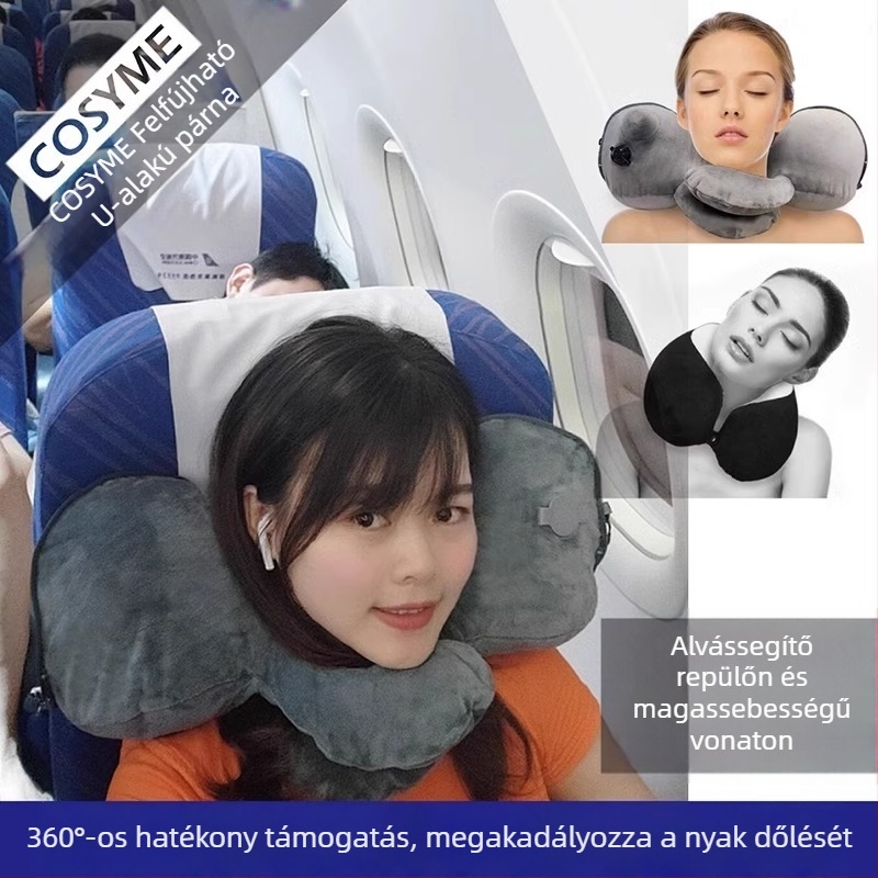 COSYME Felfújható U-formájú nyakpárna, hordozható összecsukható utazási párna nyaki támogatáshoz