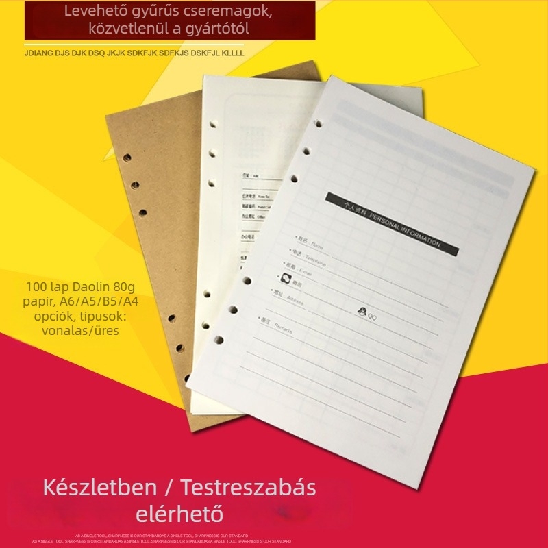 6-lyukú rendszerhez illeszkedő cserélhető belső rész, modell bc-208, bézs erdőpapír belső oldalak, 100 lap, testreszabás elérhető