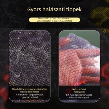 Alumínium ötvözetből készült halászhálófej, hálónyílásának átmérője 35 mm, háló mélysége 26 cm, vékony szemű háló, nem zsugorodik