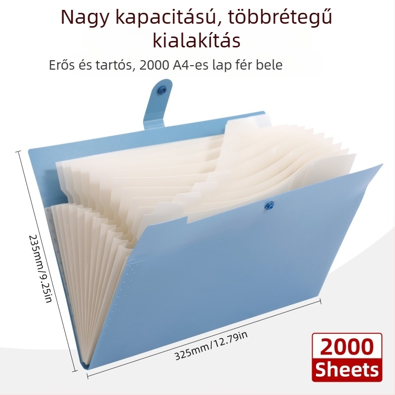 A4-es akordeon mappa pasztell színekben, egyszínű, 12 rekesz a dokumentumok és a diák dolgozatok rendezésére, beépített oldalakkal