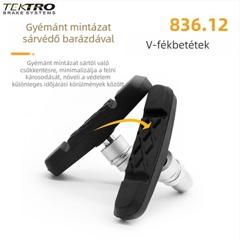 TEKTRO Yanhao kerékpáros fékbetét, modell 836.12V, clip-on rögzítés, csendes, kopásálló, alumínium felnihez