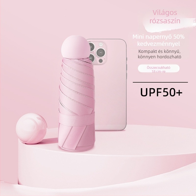 Kapszulás esernyő UPF50+ napvédelmével, 190T anyag, alumínium váz és nyél, 6 merevítő, manuális nyitás-zárás