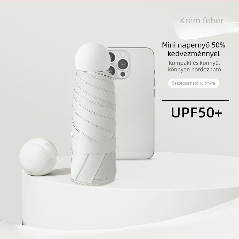 Kapszulás esernyő UPF50+ napvédelmével, 190T anyag, alumínium váz és nyél, 6 merevítő, manuális nyitás-zárás