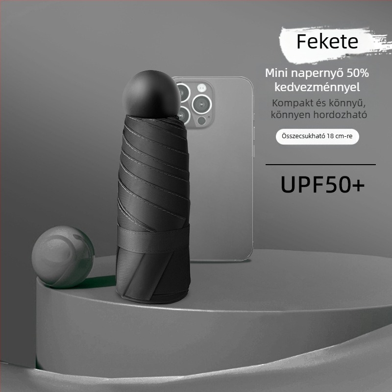 Kapszulás esernyő UPF50+ napvédelmével, 190T anyag, alumínium váz és nyél, 6 merevítő, manuális nyitás-zárás