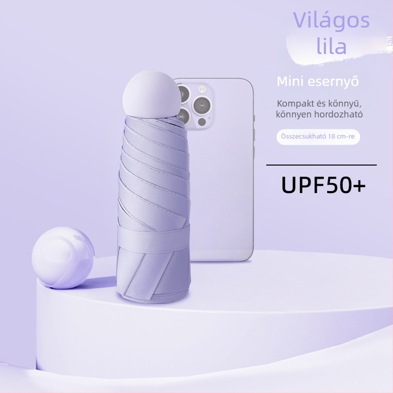 Kapszulás esernyő UPF50+ napvédelmével, 190T anyag, alumínium váz és nyél, 6 merevítő, manuális nyitás-zárás