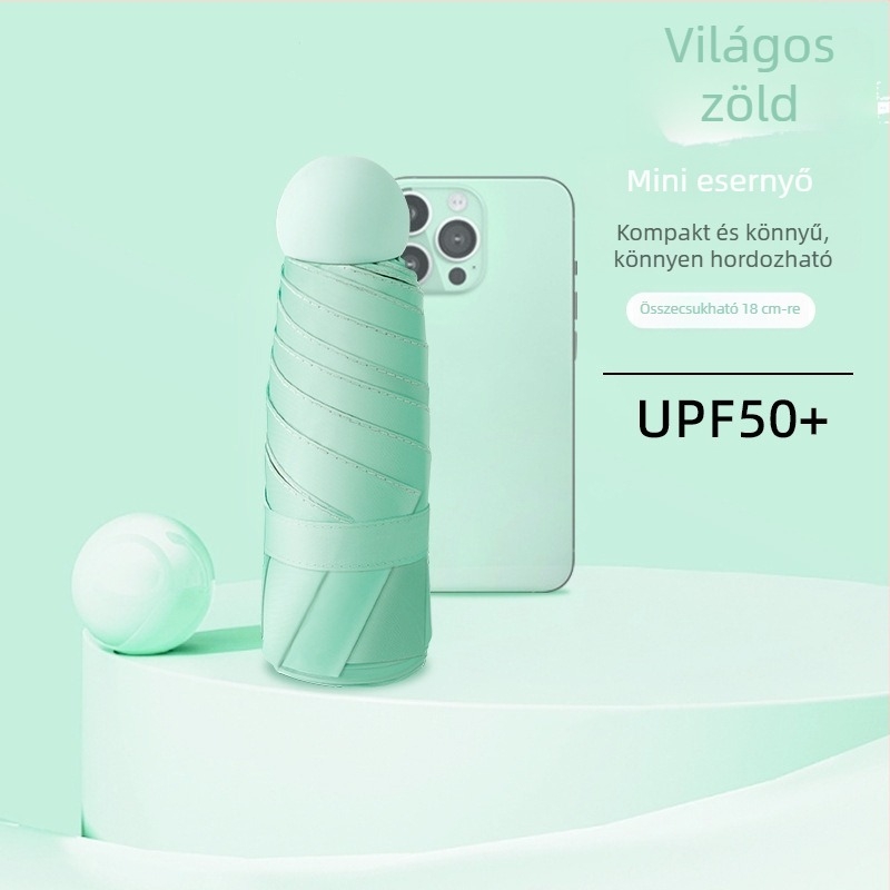 Kapszulás esernyő UPF50+ napvédelmével, 190T anyag, alumínium váz és nyél, 6 merevítő, manuális nyitás-zárás