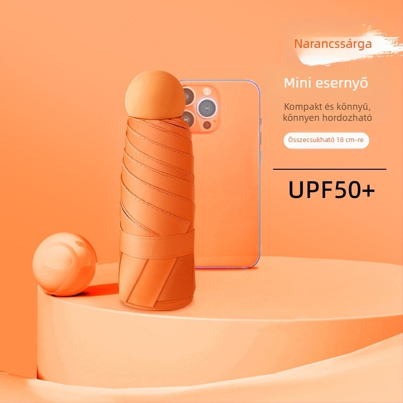 Kapszulás esernyő UPF50+ napvédelmével, 190T anyag, alumínium váz és nyél, 6 merevítő, manuális nyitás-zárás