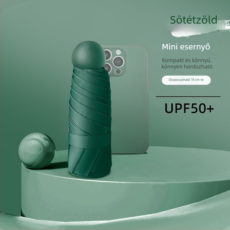 Kapszulás esernyő UPF50+ napvédelmével, 190T anyag, alumínium váz és nyél, 6 merevítő, manuális nyitás-zárás