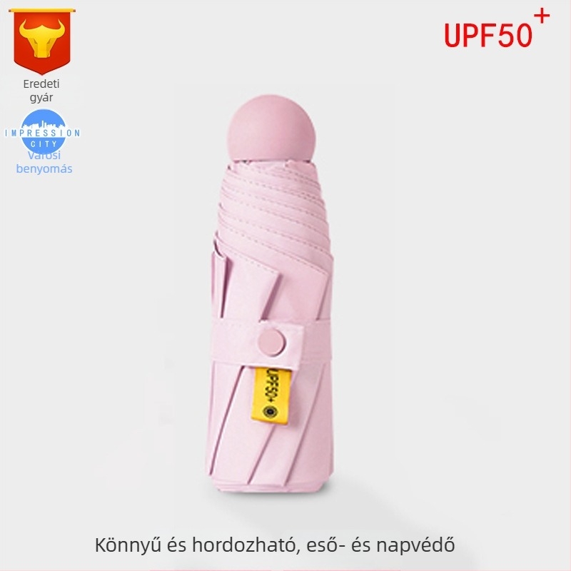 Kapszulás esernyő UPF50+ napvédelmével, 190T anyag, alumínium váz és nyél, 6 merevítő, manuális nyitás-zárás