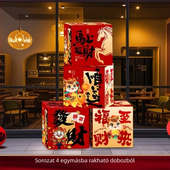 Színpadi rendezvény rekvizit: újévi dekordobozok, 2026-os A Ló éve, tavaszi fesztivál jelenet