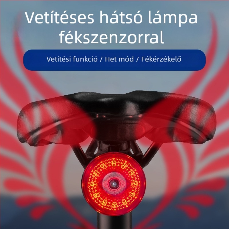Kerékpár hátsó lámpa vetítéssel és mintázat testreszabással, újratölthető LED világítás, 500mAh, 2W, 360°-os forgás