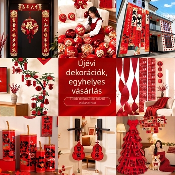 Újévi dekorációs készlet a Ló évére, rekviziták helyszínbeállításhoz Tavaszi Fesztiválhoz, tematikus buli-stílus