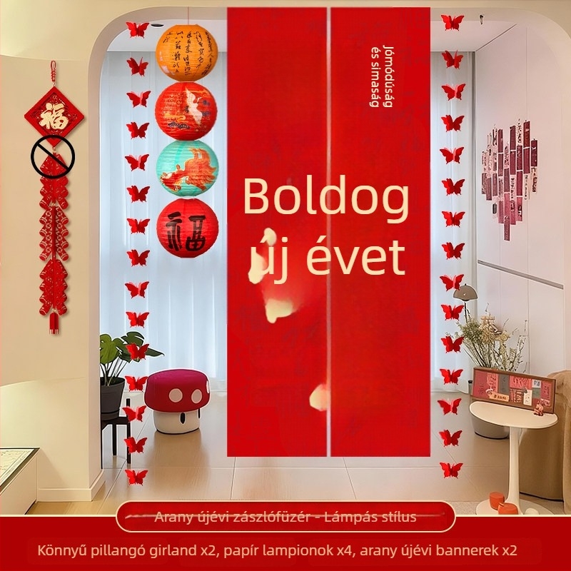 Újévi dekorációs készlet a Ló évére, rekviziták helyszínbeállításhoz Tavaszi Fesztiválhoz, tematikus buli-stílus