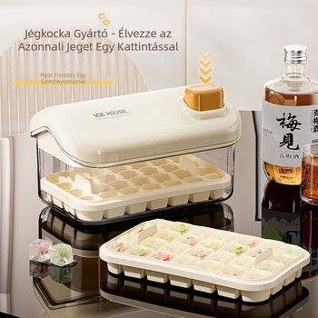 Nagy kapacitású élelmiszer-minőségű jégkocka forma otthoni használatra, fedéllel, egy gombnyomásos jégkészítés, könnyű kiemelés, DIY bébiételekhez