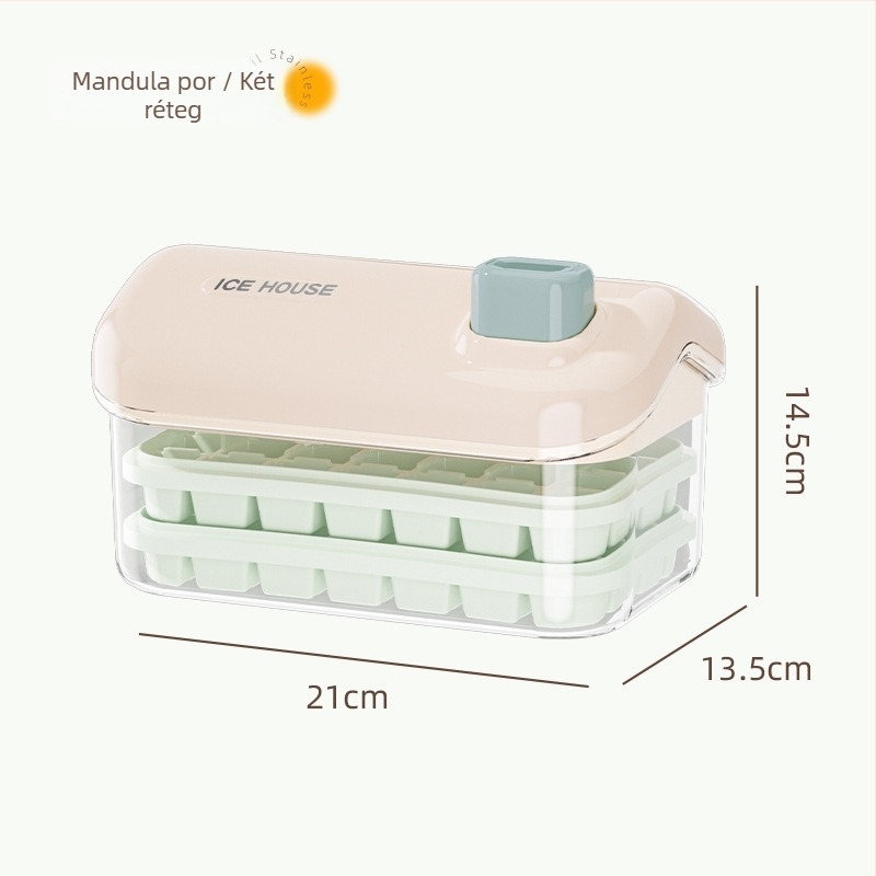 Nagy kapacitású élelmiszer-minőségű jégkocka forma otthoni használatra, fedéllel, egy gombnyomásos jégkészítés, könnyű kiemelés, DIY bébiételekhez