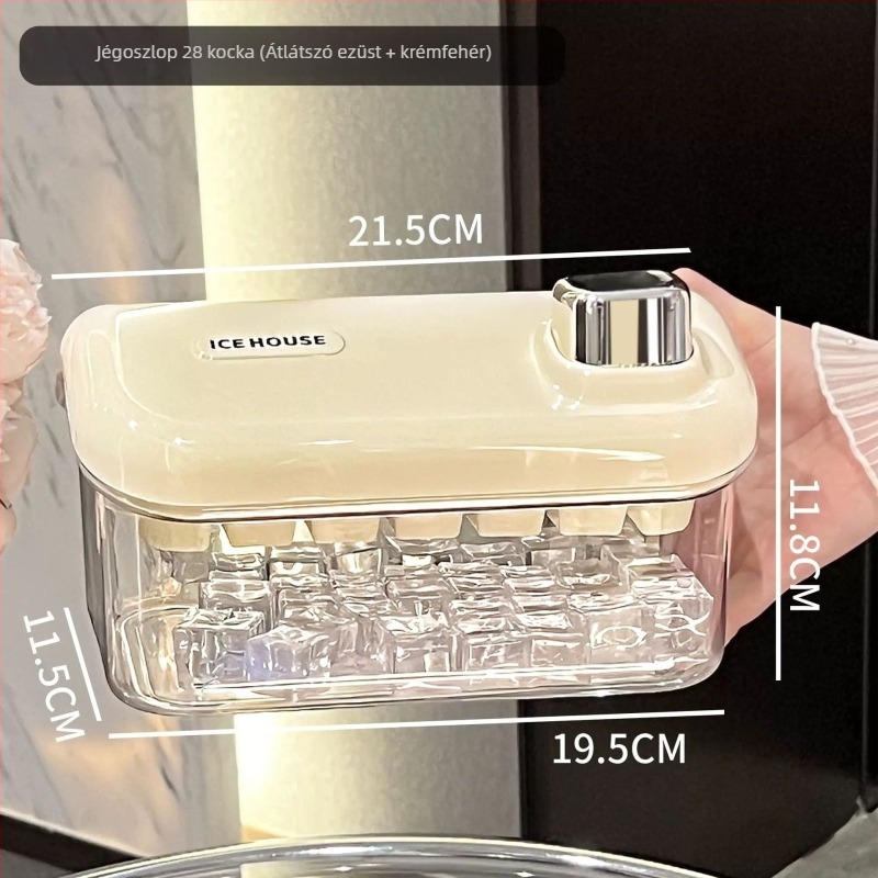 Nagy kapacitású élelmiszer-minőségű jégkocka forma otthoni használatra, fedéllel, egy gombnyomásos jégkészítés, könnyű kiemelés, DIY bébiételekhez
