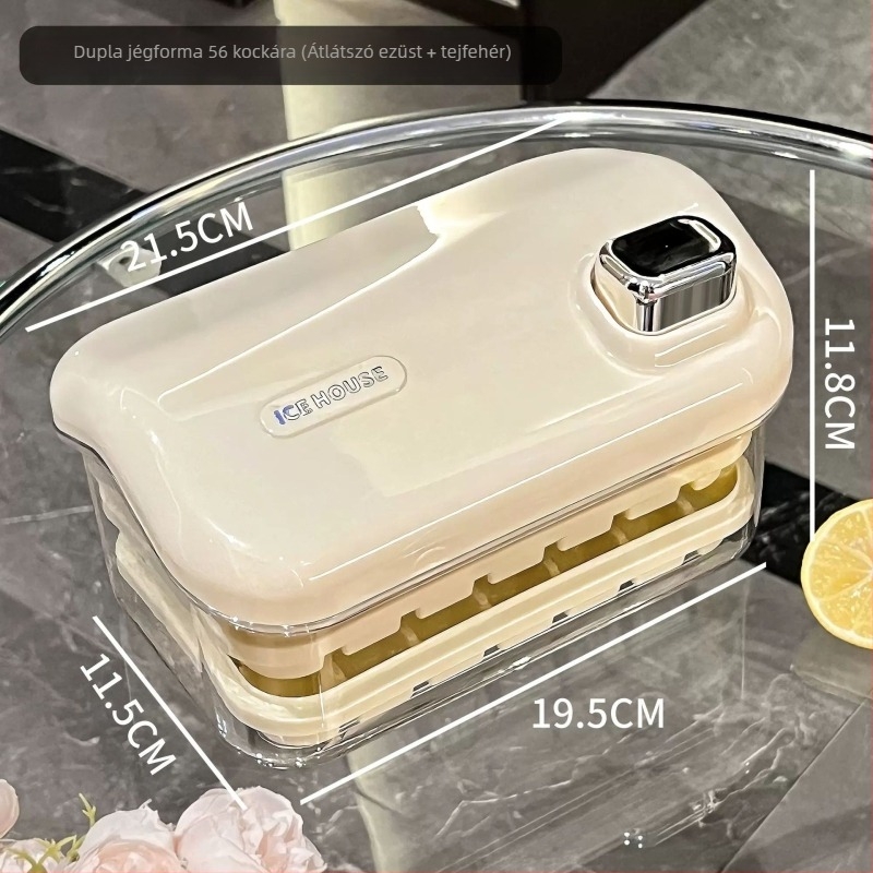 Nagy kapacitású élelmiszer-minőségű jégkocka forma otthoni használatra, fedéllel, egy gombnyomásos jégkészítés, könnyű kiemelés, DIY bébiételekhez