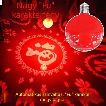 LED vetített lámpa Fu szimbólummal – forgó lampionok a Tavaszi Fesztiválhoz, akasztott telepítés, AC tápellátás, intelligens vezérlés nélküli