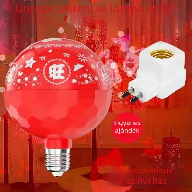 LED vetített lámpa Fu szimbólummal – forgó lampionok a Tavaszi Fesztiválhoz, akasztott telepítés, AC tápellátás, intelligens vezérlés nélküli