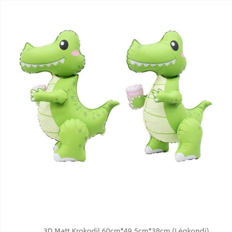 Alumínium fólia lufi - matt felület, 3D karikatúra állat formák (dinoszaurusz, krokodil, póni), álló játék