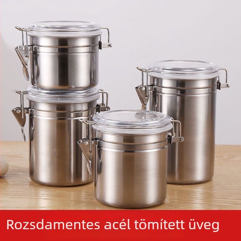 Rozsdamentes acél zárható edény, ovális formájú, etnikus stílusú tároló, kávéhoz, édességekhez, tejporhoz, teához és aszalt gyümölcsökhez