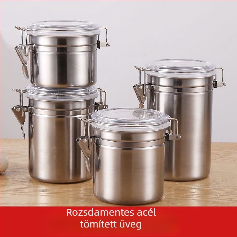 Rozsdamentes acél zárható edény, ovális formájú, etnikus stílusú tároló, kávéhoz, édességekhez, tejporhoz, teához és aszalt gyümölcsökhez