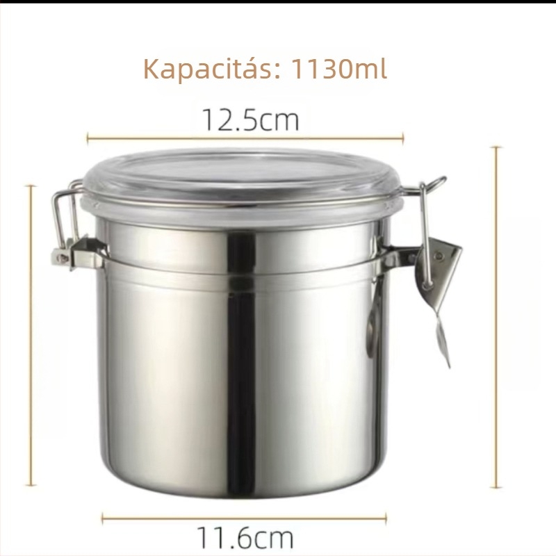 Rozsdamentes acél zárható edény, ovális formájú, etnikus stílusú tároló, kávéhoz, édességekhez, tejporhoz, teához és aszalt gyümölcsökhez