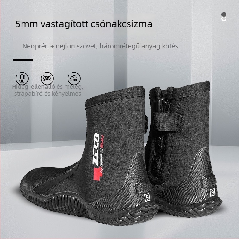 Folyóparti túracipő neopren felsőrésszel, oldalsó cipzárral, csúszásmentes, kopásálló gumitalppal, középmagasság, vulkanizált talppal