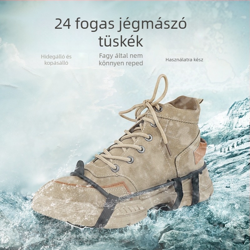 24-fogú mangánacél jég- és hókramponok cipővédőként, csúszásmentesek hegymászáshoz és alpinizmushoz, méretek 32–45