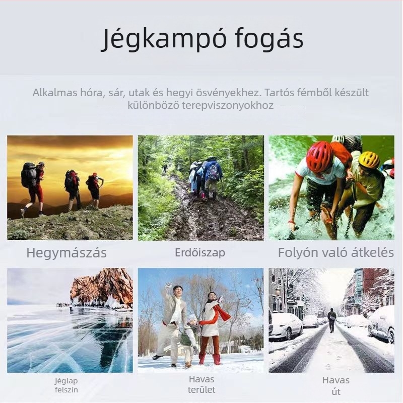 Szilikon Csúszásmentes Cipővédők Krampókkal — Anyag: szilikon + egyéb textilek; Alkalmas kültéri sportokra, hegymászatra, utazásokra; Dobozonként 120 pár